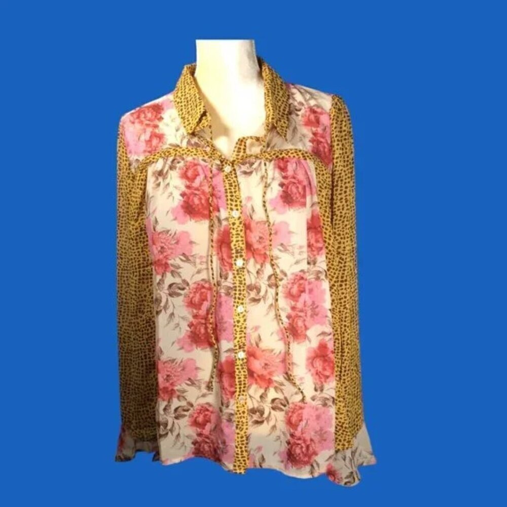 Umgee Lightweight Animal & Floral Print Blouse Size Medium